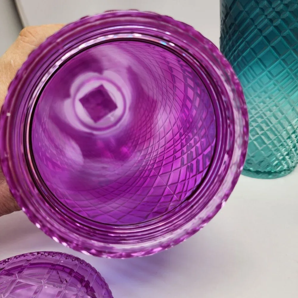 Two Starbucks Venti 24 Oz Jeweled Tumblers Purple Pink Taffy and Green Ombre